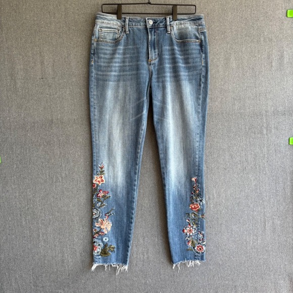 DRIFTWOOD Denim - Driftwood Jackie Jeans Women Size 30 Blue Excellent Floral Embroidered Raw Hem